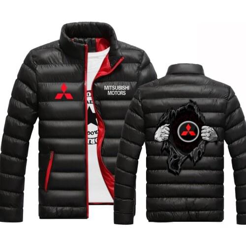 Mens Winter Mitsubishi Car Logo Print Zipper Casual Commission Padded Coats College Warm Male Hip Hop Coat Tops Jackets