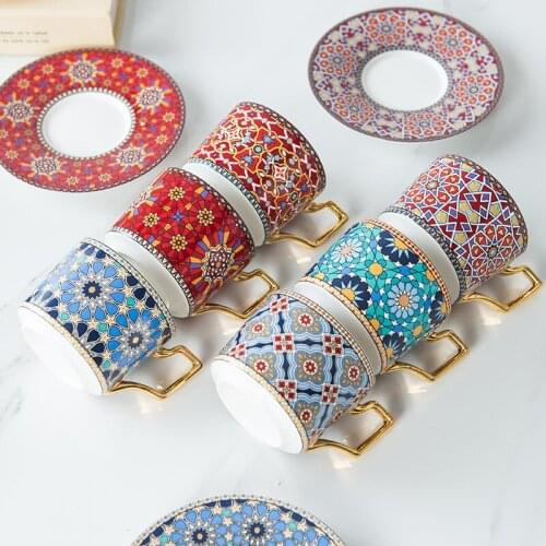 Ceramics Coffee Cup Saucer Set European Coffee Drinkware Afternoon Tea Glass Bone China Golden Edge Embellish Mug 1pcs