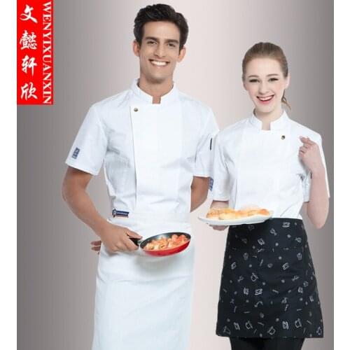New Summer Short-sleeve Embroidered Workwear Restaurant Chef Jacket Kitchen Cook Suit Man Woman Chef Uniform 6 Colors B-6453