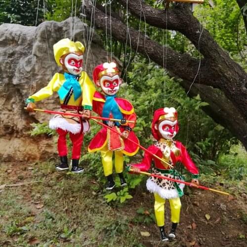New Funny Toy Pull String Puppet Music Sun Wukong Monkey King Wooden Marionette Puppet Toy Joint Activity Doll