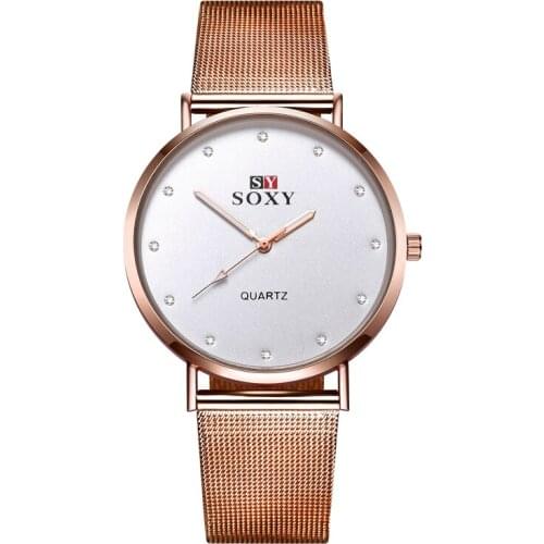 2020 New Hot Sell Brand SOXY Rose Gold Wrist Watch Simple Style Women Quartz Watches Fashion Rhinestone Designer Ladies Watch
