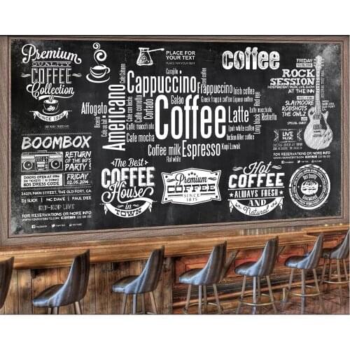 Beibehang Custom wallpaper European chalkboard newspaper cafe retro tooling background wall black white letters theme wallpapers