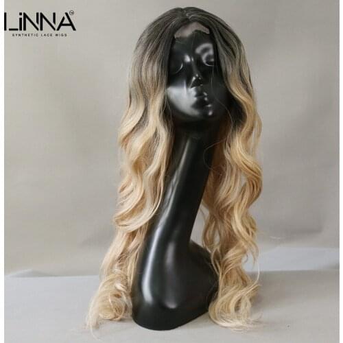 LINNA 20 Inch Blonde Synthetic Lace Front Wig Long Wavy Wig For Women Heat Resistant With Baby Hair Daily Party Cosplay Wig