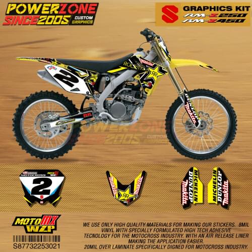 PowerZone Custom Team Graphics Backgrounds Decals 3M Stickers Kit For Suzuki RMZ250 04-06 07-09 10-18 RMZ450 08-17 RM 03-08 021