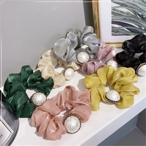Gauze Pearl Scrunchie French Simplicity Alloy Rhinestones Hair Rope Japan And South Korea Fashion Rubber Band