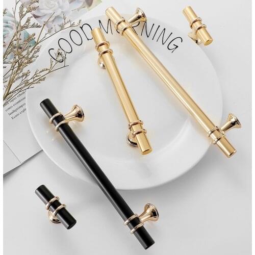 Furniture Handle HardwareModern Zinc Alloy Black Gold Door Handles Kitchen Cabinet Handles Solid Drawer Knobs Fashion