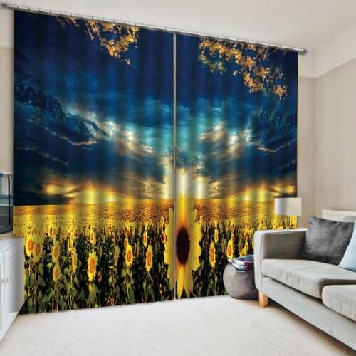 Custom yellow sunflower curtains Window Blackout Luxury 3D Curtains set For Bed room Living room