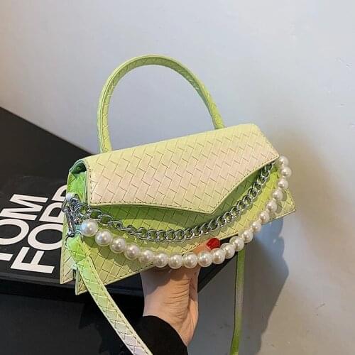 Pearl Chain Weave Tote Bag 2021 Summer New High-quality PU Leather Womens Designer Handbag Luxury Brand Shoulder Messenger Bag