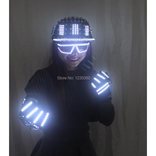 LED Luminous Glasses Gloves Rock Rivet Cap Newest Unique Gold Silver Rivet Hat for LED luminous Costumes
