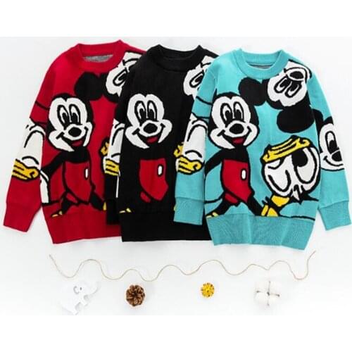 Disney Mickey Mouse Sweater Baby Boys Girls Long Sleeve Pullover Cartoon Children Kintted Sweatshirts Autumn Winter Kids Tops