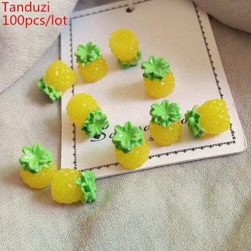 Tanduzi 100pcs Flatback Resin Cabochons Simulation Food 3D Artificial Pineapple Model DIY 1:12 Dollhouse Miniature Deco Parts