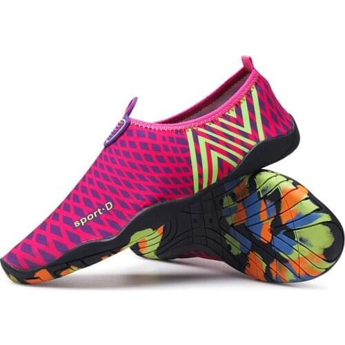 Geometry Diamond Printed Aqua Shoes Summer Lovers Stretch Fabric Slip on Upstream Beach Shoes Soft Flat Water Shoes Plus Size