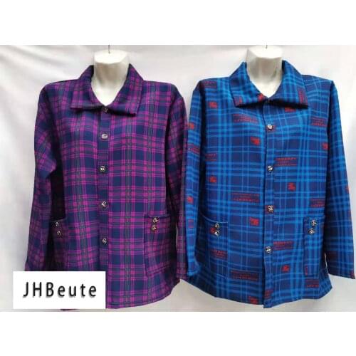 2021 Spring Middle-aged Elderly Womens Shirt Turn Down Collar Plaid Long-sleeve Pajamas Top Korean Style Mothers Thin Cardigan
