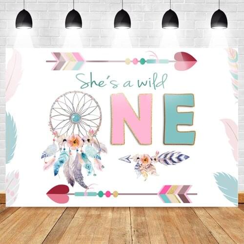 Mehofoto Wild One Birthday Backdrop Boho Girls First Birthday Photography Backdrops Feather Arrows Bohemian Vinyl Background