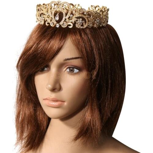 Vintage Noble Round Wedding Banquet Baroque Drop Crystal Hair Tiara Crown Headband Jewelry Fancy Hat