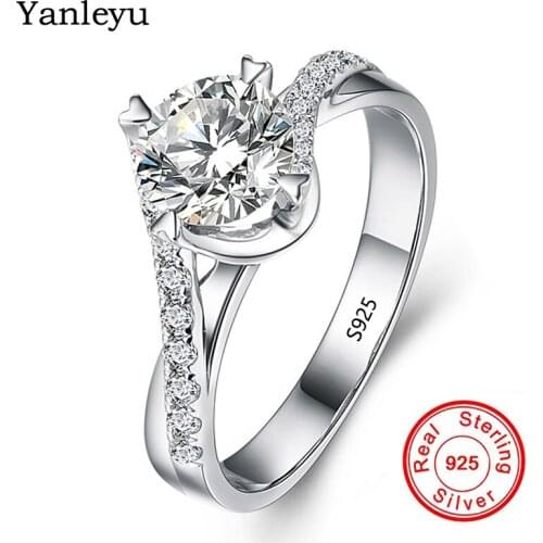 Yanleyu Elegant Female Twisted Engagement Ring Original 925 Sterling Silver 6mm Zircon CZ Diamant Wedding Rings for Women PR138
