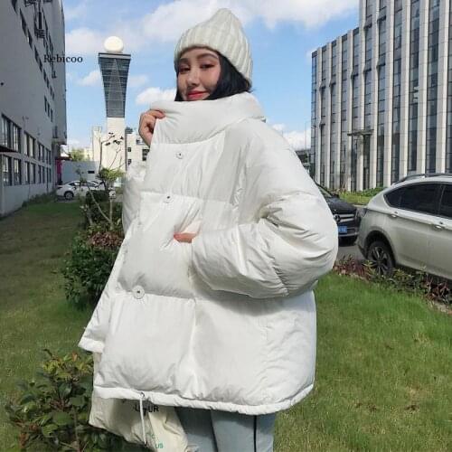 Korean Style Winter Jacket Women Stand Collar Solid Wild Female Loose Oversized Womens Short Parka Coat