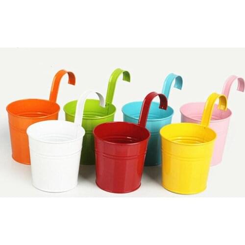 10 Colors Hanging Flower Pots Hook Wall Pots Garden Flower Pots Balcony Planters Metal Bucket Flower Holders For Home Decor