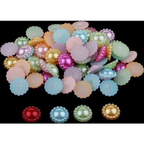 100x ABS Pearl Sunflower Resin Flatback Charms Beads Embellishment for DIY Craft Card Making Phone Case Decoration 13mm