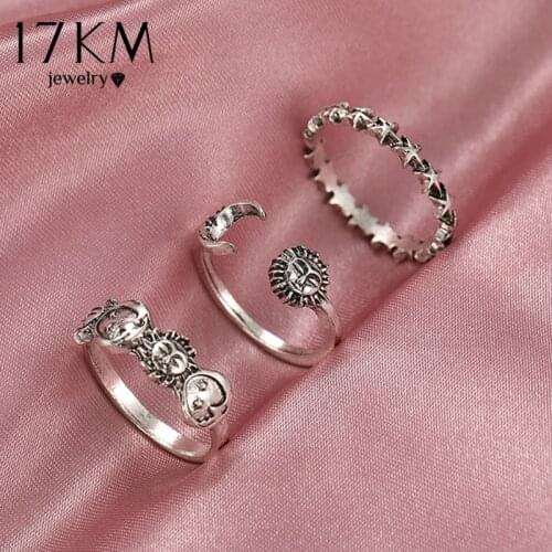 Vintage 3pcs Silver Color Sun Moon Star Rings Set For Women Men Ethnic Finger Open Ring 2021 Trend Female Ring Jewelry Gift