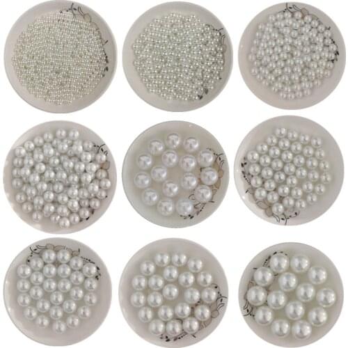 DIY white non-porous imitation pearl handmade material jewelry sweater clothing decoration accessories round loose beads 4-20mm