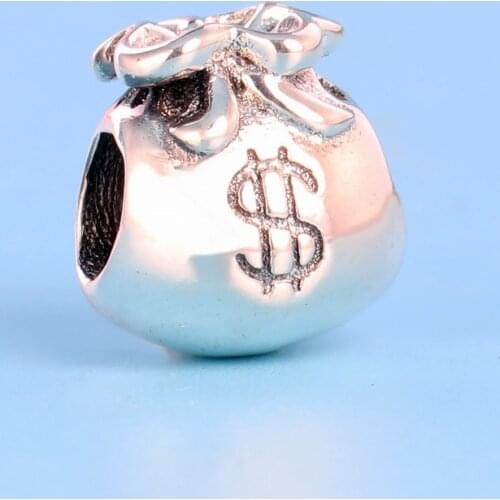Free Shipping Authentic 925 Sterling Silver Dollar Money Bag Charm Fit Original Pandora Bracelet For Women DIY Jewelry S925 Bead