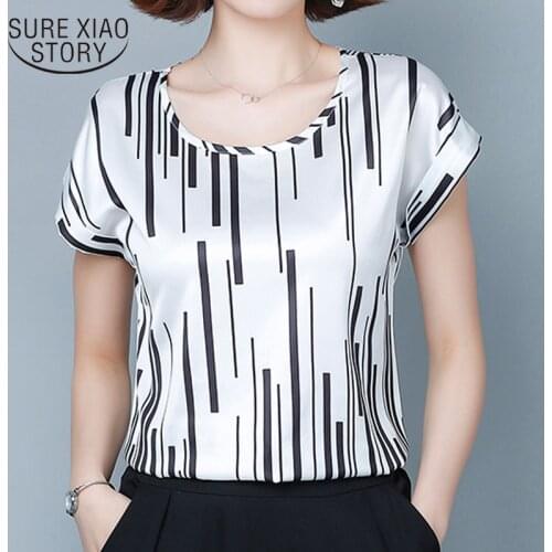 Spring Summer New Short Sleeve Round Neck Printed Silk Tops Simple Korean Loose Plus Size 4XL Blouse Women Chemisier Femme 9452