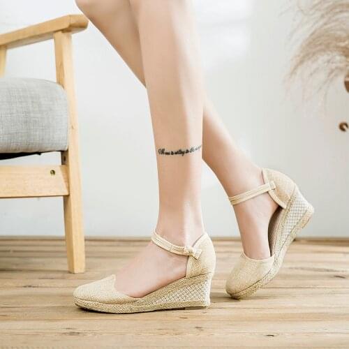 YourSeason Ladies Linen Wedge Shoes Bohemian Retro Women Summer Comfortable Casual Platforms 6cm Heeled Sandals Handmade