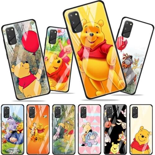 Pooh Bear Cute for Samsung Galaxy S20 FE Ultra Note 20 S10 Lite S9 S8 Plus Luxury Tempered Glass Phone Case Cover