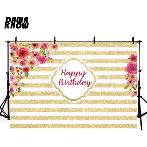 DAWNKNOW Flower Golden Stripe Photography Background Baby Photocall Backdrop Children Birthday Party Photo Shoot Customize GY460