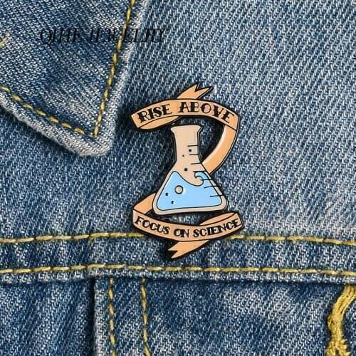 QIHE JEWELRY Conical flask Pins Science Enamel Pins Cartoon Banner Brooches Badges Denim Clothes Bag Pins Gift for Friends