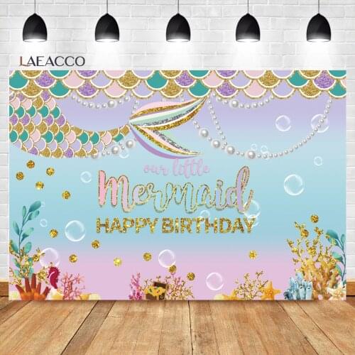 Baby Colorful Cartoon Deep Sea Mermaid Birthday Party Customized Poster Portrait Photo Background Photographic Backdrop