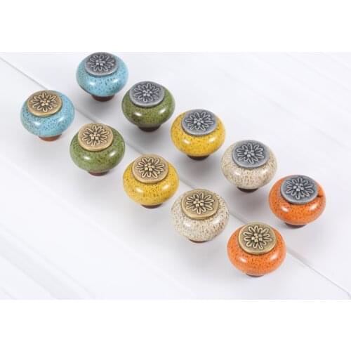 DRELD 30mm Vintage Ceramic Metal Drawer Knobs Single Hole Closet Door Pull Cabinet Furniture Handles with Screws Home Decor 1PC