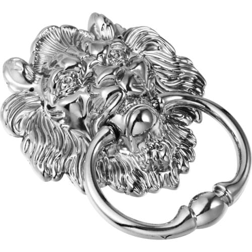 Antique Lion Head Door Knocker Front Door Handle Silver Tone Pull Ring Door Knocker