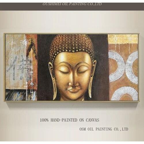 High Skills Artist Handmade Gold Figure of Buddha Oil Painting on Canvas Buddha Portrait Oil Painting for Wall Art Pictures