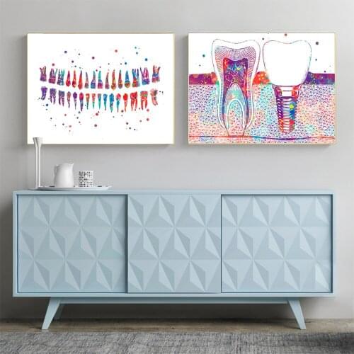 Watercolor Painting Teeth Print Surgical Instrument Canvas Art Wall Picture For Medical Education Office Home Decor