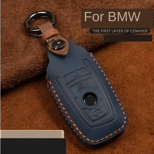 Crazy Horse Leather Car Key Case For BMW F20 F30 F10 F18 F22 F01 X3 X4 F06 F02 M3 M5 Smart Keychain Remote Control Shell Cover
