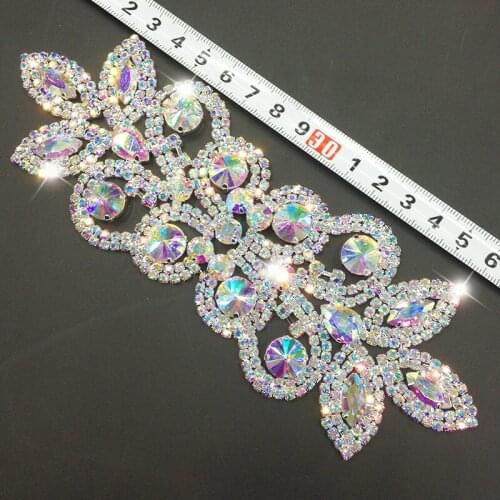 Crystal Rhinestones Applique Tirm DIY Wedding Dress Accessories Crystal AB Rhinestone Gold silver base