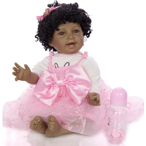 Black baby dolls African girl reborn silicone vinyl dolls 55cm newborn poupee boneca baby soft toy toddler