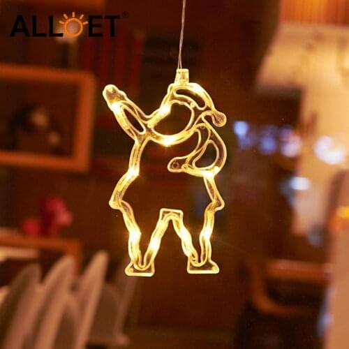 Xmas LED String Light Santa Elk Fairy Tale Decor Sucker Lamp Battery Powered Pendant Hanging Light Christmas Party Window Shop