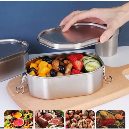 Stainless Steel Lunch Bento Box Microwave Heating Leak-Proof Dinner Case Portable Outdoor Food Storage Container 17x12x6cm