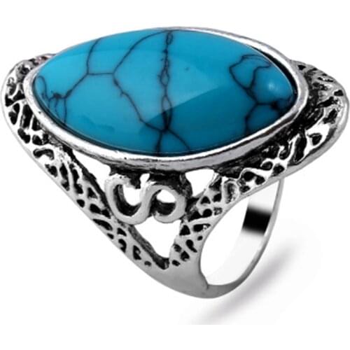 Milangirl Antique- Plating Vintage Stone Ring Fashion Jewelry Turquoises Rings For Women Men Wedding Jewelry s