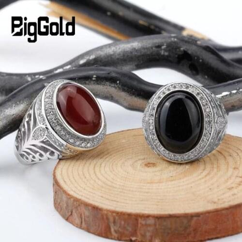 Men Ring with Natural 4 Colors Agate 925 Sterling Silver Black/Red/Yellow/Green Stone Rings Vintage Turkish Women Jewelry Gift