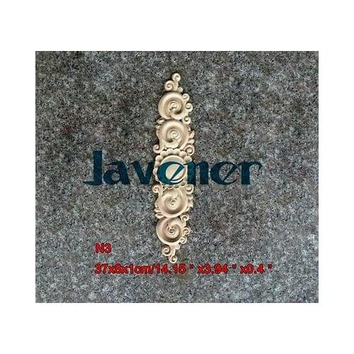 N3 -37x8x1cm Wood Carved Long Onlay Applique Unpainted Frame Door Decal Working carpenter Flower