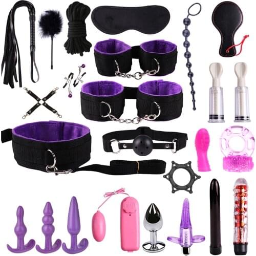 Sex Toys for adults Handcuffs Nipple Sucker Nipple Clamps Whip Spanking Sex Silicone Metal Anal Plug Bdsm Vibrator Bondage Set