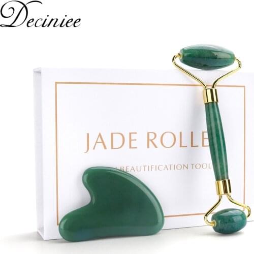 Jade Roller and Gua Sha Tools Set 100% Real Natural Nephrite Jade Roller for Face Eye Neck Anti Aging Jade Facial Roller Massage