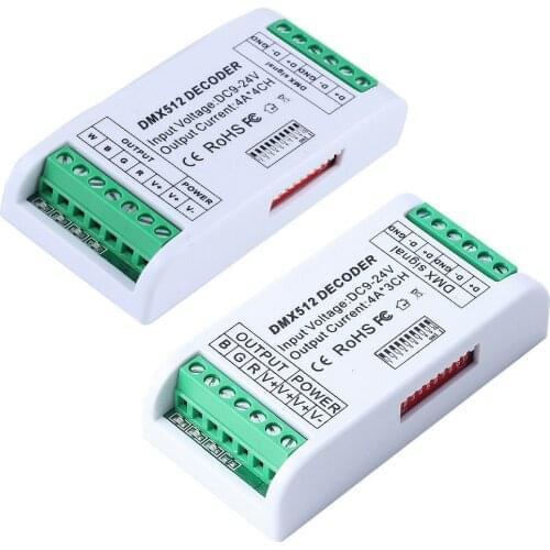 NEW LED Strip Controller DMX 512 Decoder RGB 3CH RGBW 4CH Controller Console Use Decorated Lighting Home Lights Dimmer 12V-24V