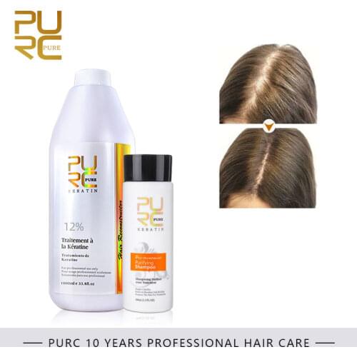 PURC Repair And Straighten Damage Hair Product 12% Formlain 1000ml Pure Chocolate Keratin Treatment And Purifying Shampoo Set