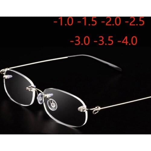 Rimless Metal Frame Nearsighted Glasses Ultralight Shortsighted Myopia Glasses Women Men -1.0 -1.5 -2 -2.5 -3 -3.5 -4.0