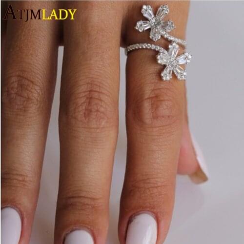 Open Adjust Silver Color Snowflake Cz Flower Charm Multi Wrap Full Finger Cocktail Women Ring 2020 Christmas Gift Jewelry